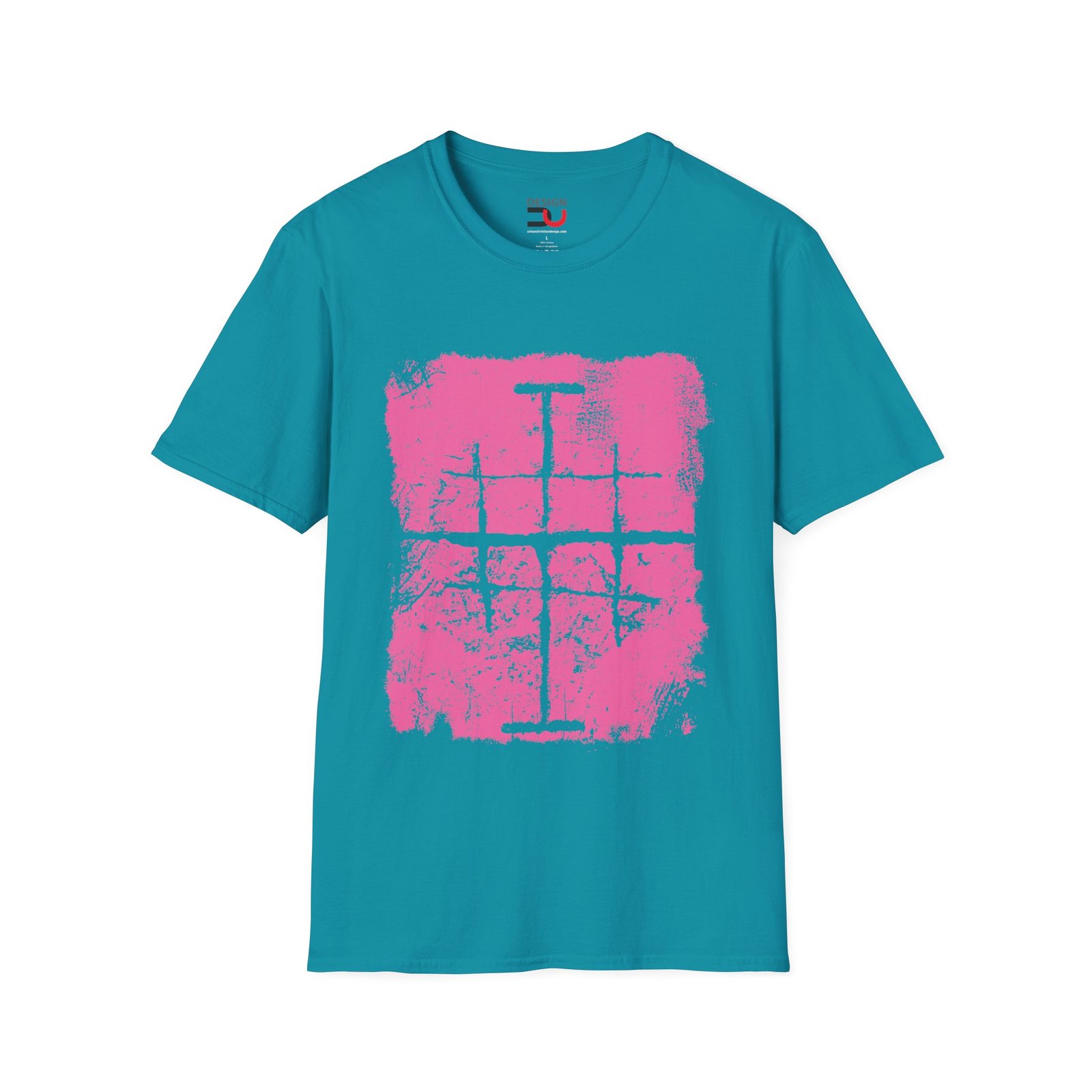Jerusalem Cross - Christian T-shirt — Pink Grunge Cross Tee - Image 2