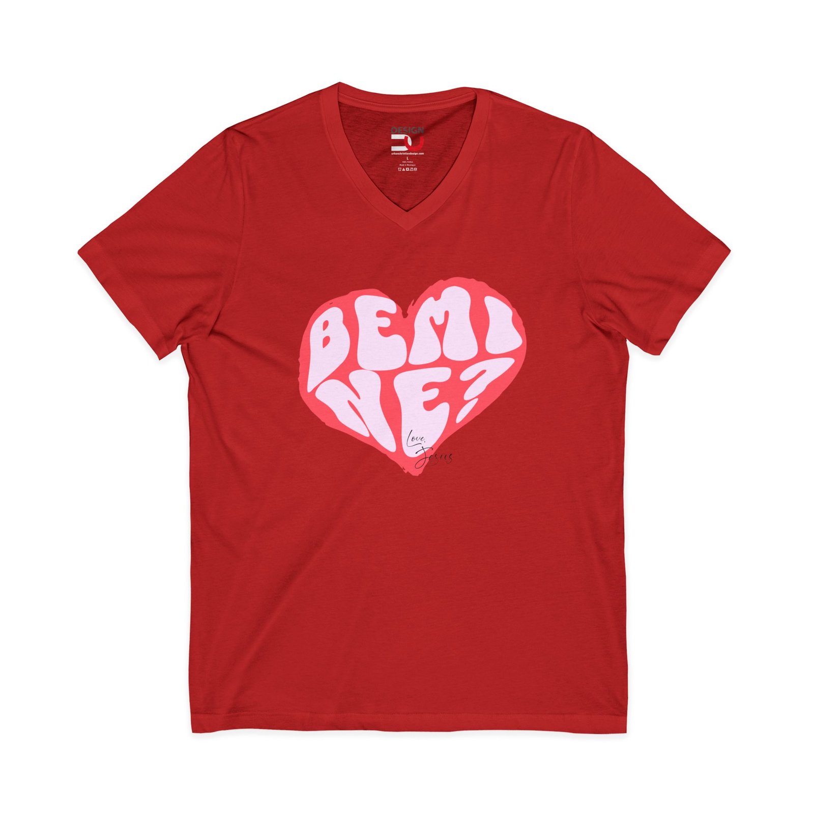 Be Mine? Love, Jesus Christian Heart V-Neck T-Shirt - Image 4