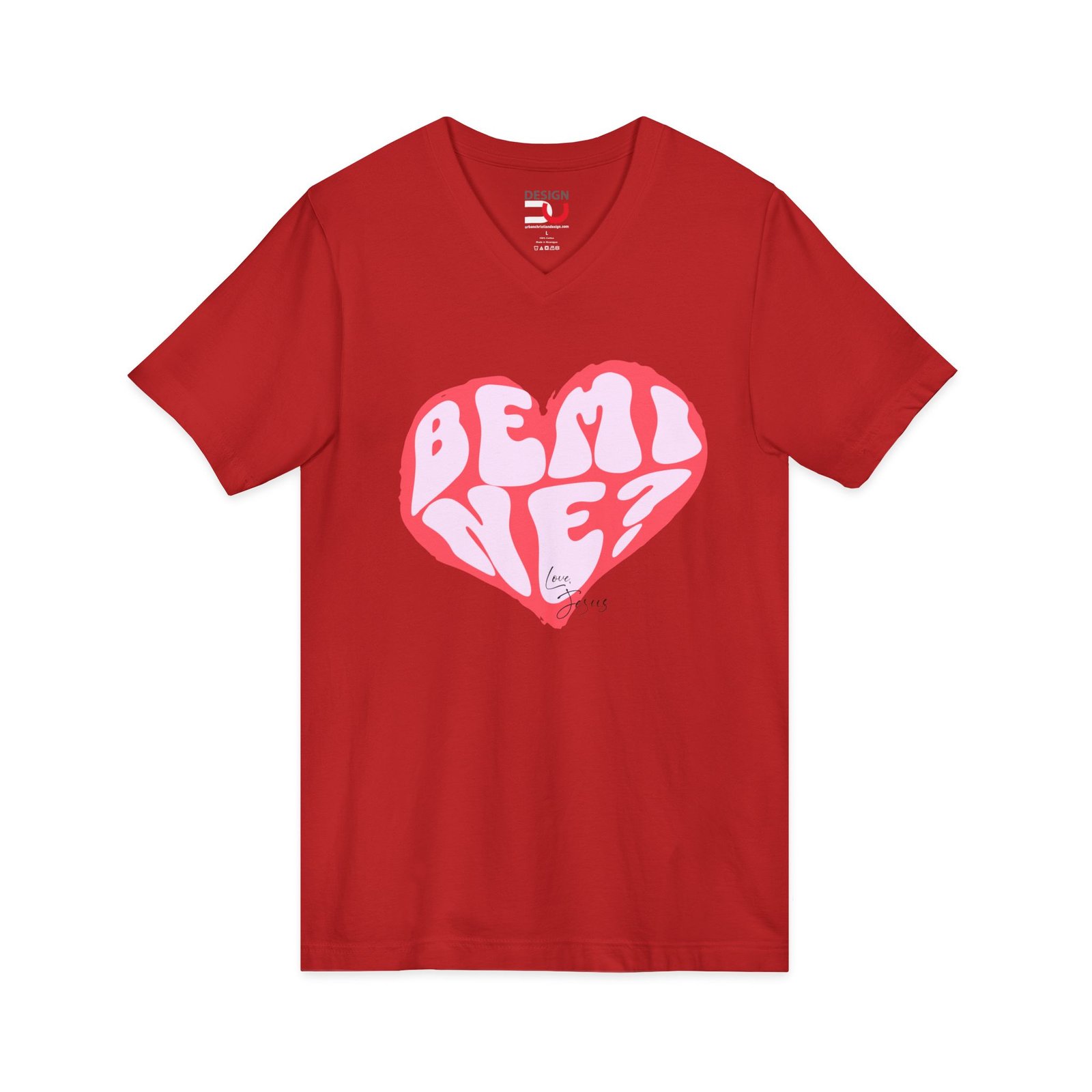 Be Mine? Love, Jesus Christian Heart V-Neck T-Shirt - Image 5