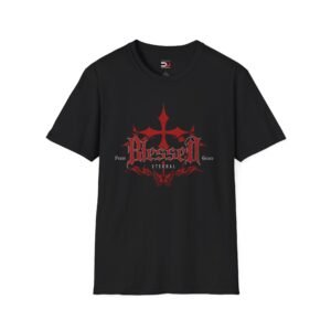 Blessed Gothic T‑Shirt — Red Cross Emblem Metalcore Tee