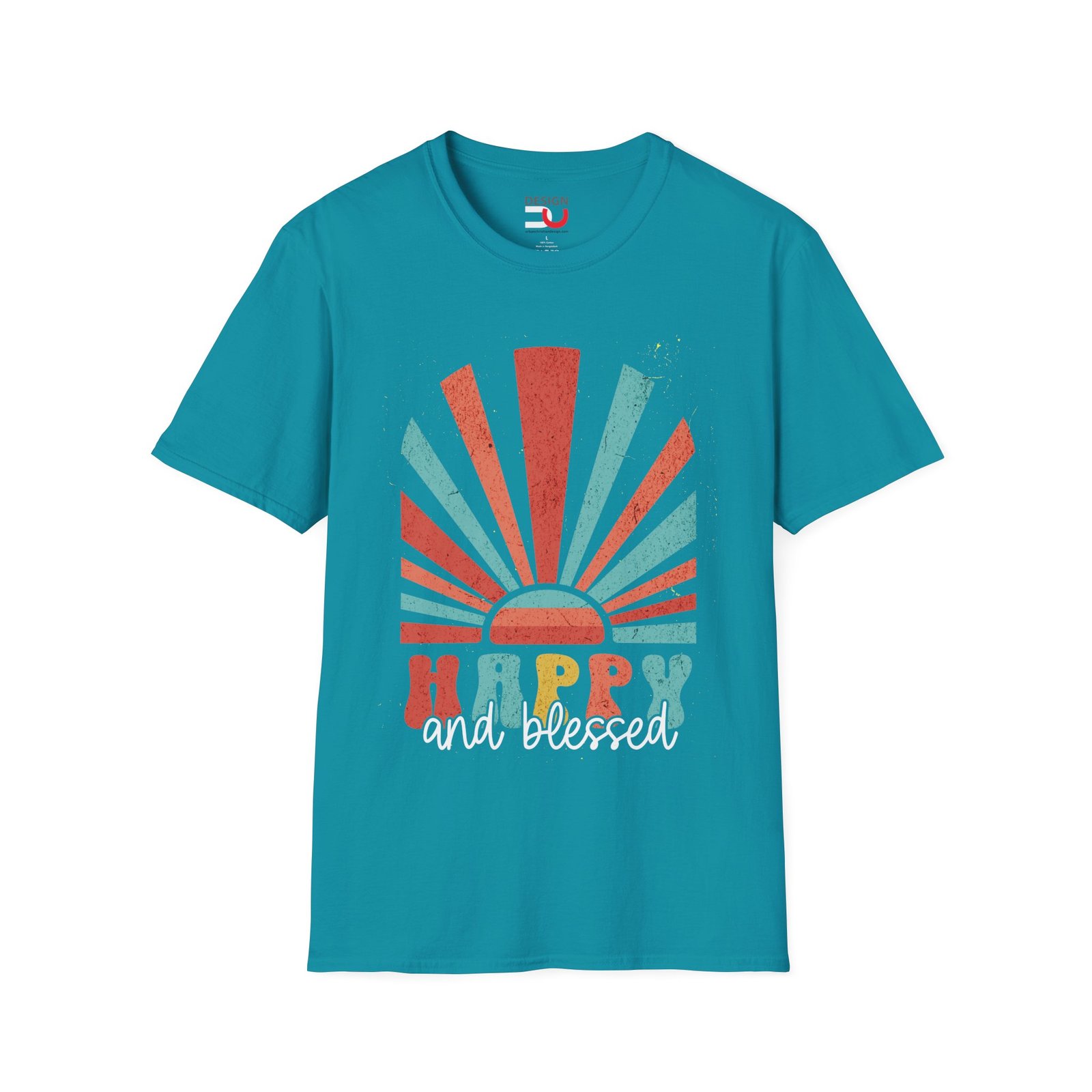Happy and Blessed T-Shirt — Retro Sunrise Graphic Tee - Image 4