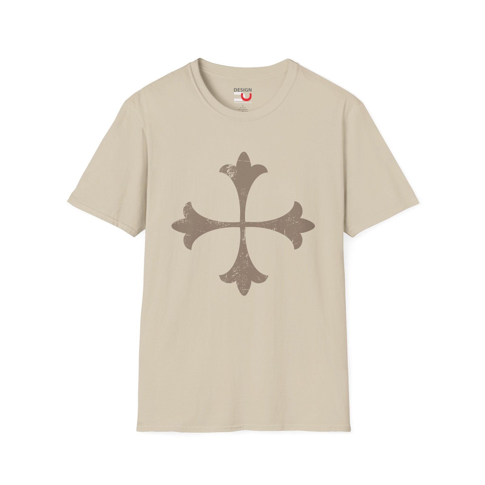 Ancient Christian Fleur Cross Design — Vintage Medieval Crest Tee - Image 2
