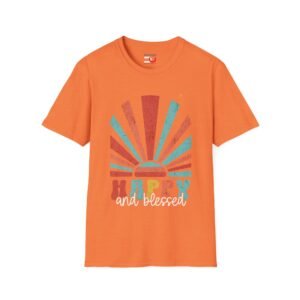 Happy and Blessed T-Shirt — Retro Sunrise Graphic Tee
