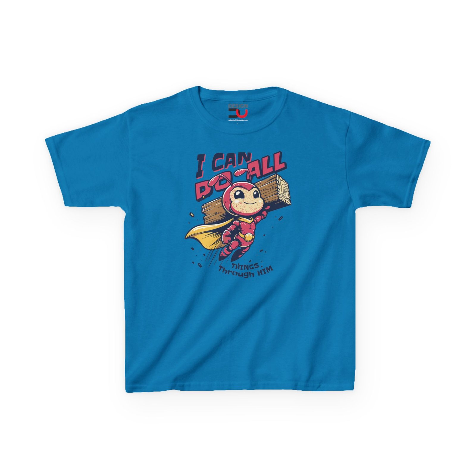 Kids Christian T-shirt I Can Do All Things Through Him Superhero ant Tee