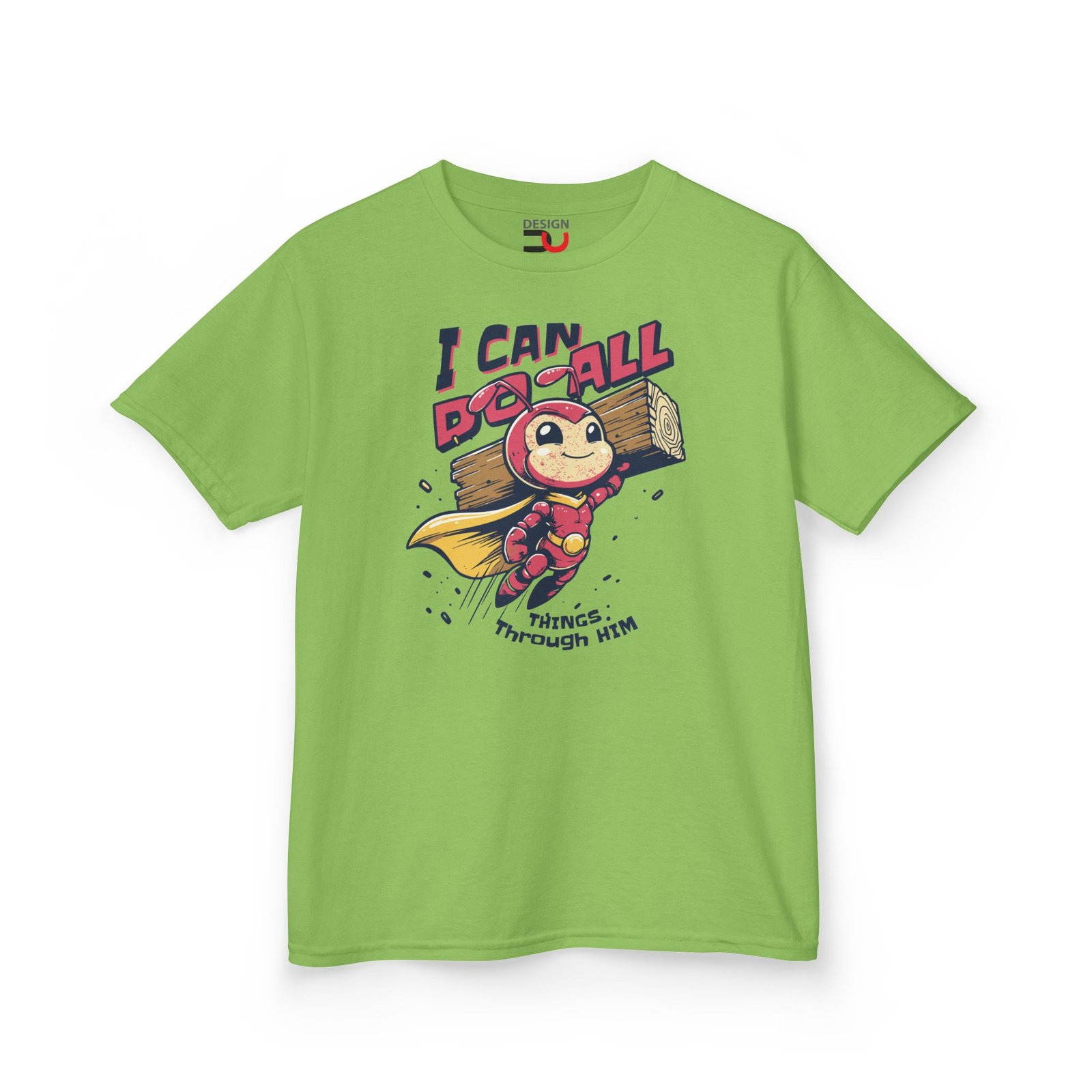 Kids Christian T-shirt I Can Do All Things Through Him Superhero ant Tee - Image 6