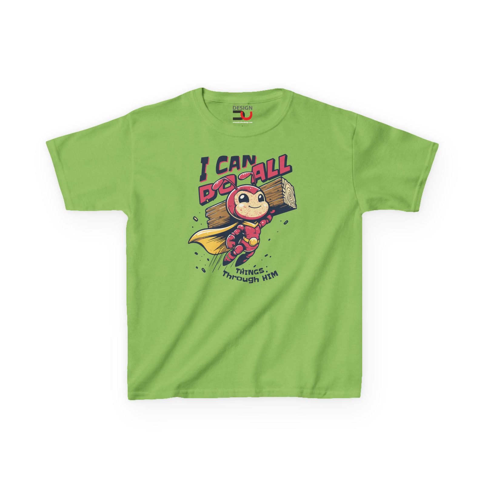 Kids Christian T-shirt I Can Do All Things Through Him Superhero ant Tee - Image 5
